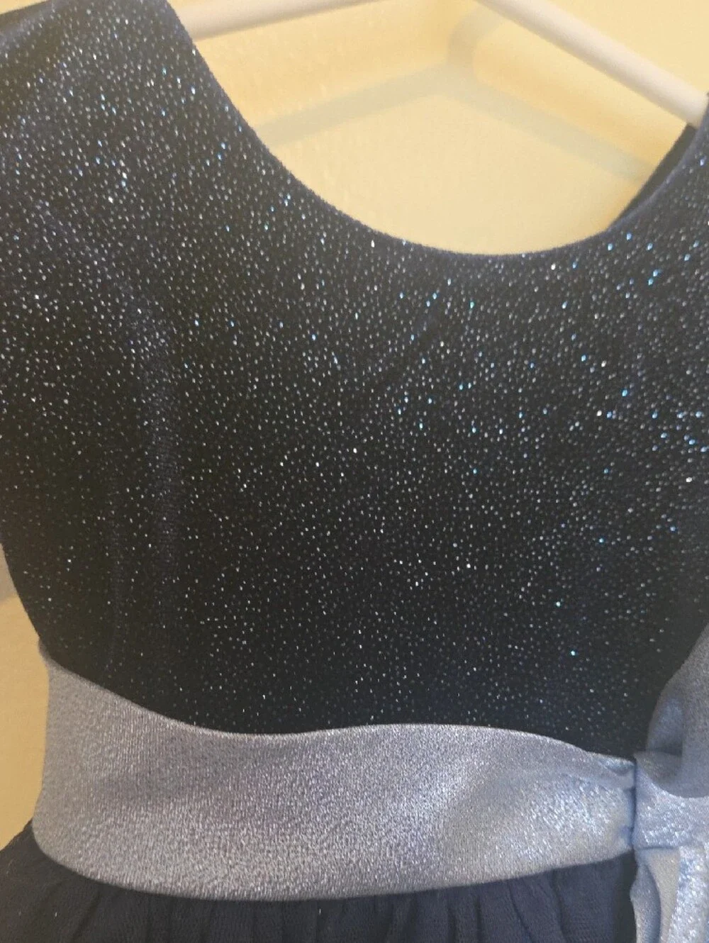 Sparkle Navy Tulle Party Dress with Light Blue Bow - Kids